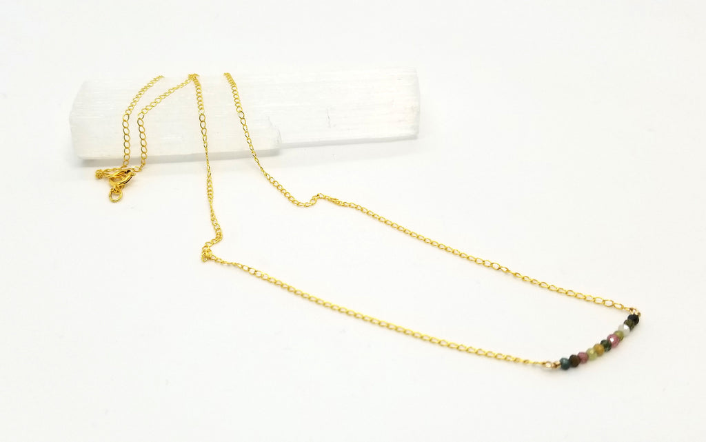 Tourmaline Gem Bar Gold Necklace