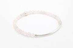 4mm Faceted Rose Quartz Silver Bar Bracelet