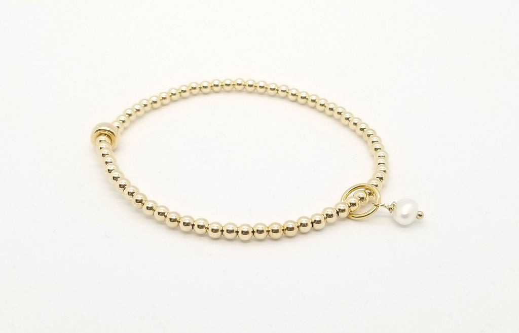 3mm Gold Freshwater Pearl Charm Bracelet