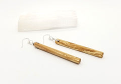 The Caramel - Spalted Maple Wood Octagon Column Silver Hook Earrings