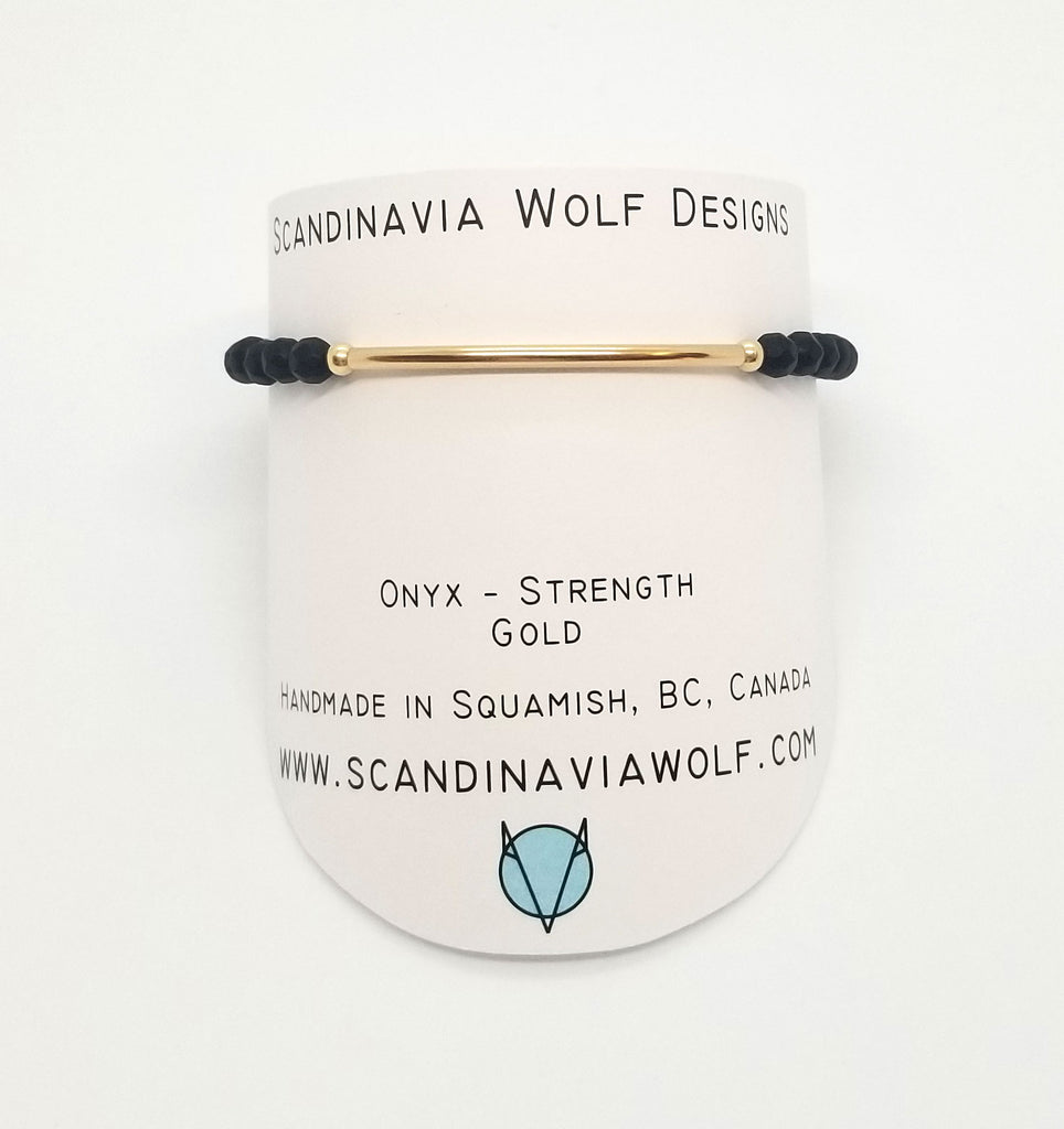 4mm Faceted Matte Onyx with Gold Bar Bracelet