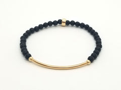 4mm Faceted Matte Onyx with Gold Bar Bracelet