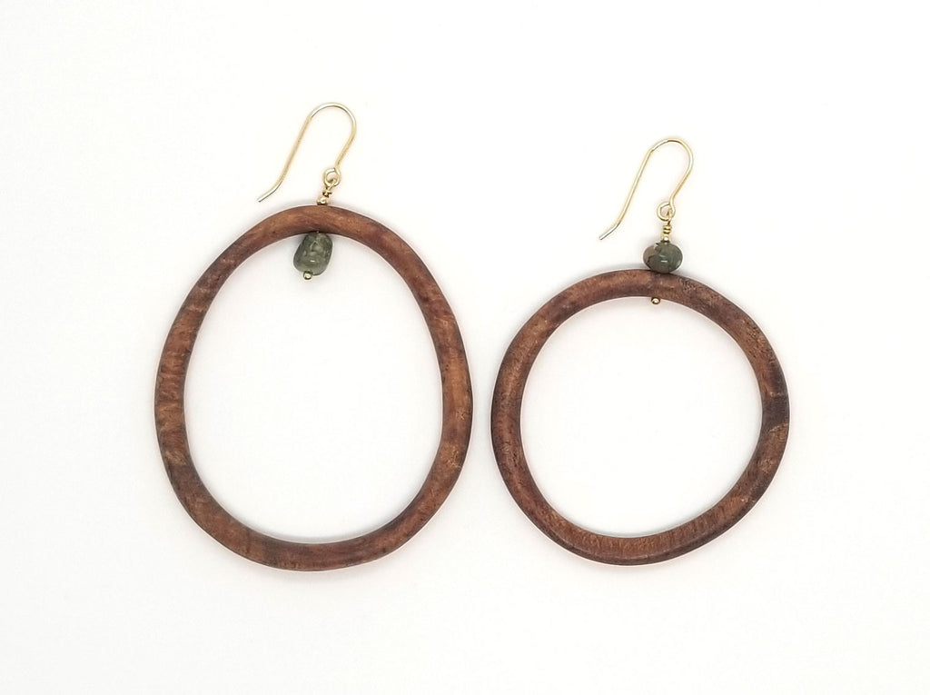 The Tobermory - Cherrywood, Jasper and Gold Asymmetrical Hoop Earrings (Message for Purchase)