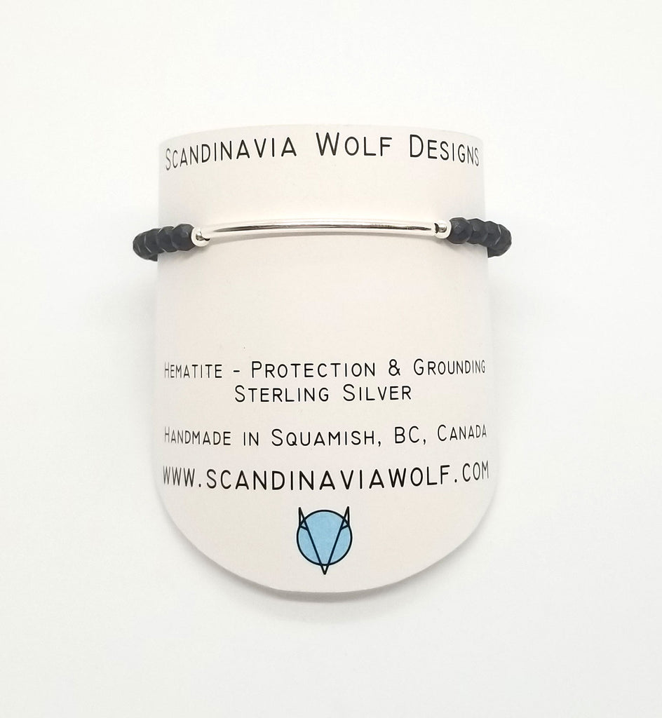 Matte Faceted Hematite Silver Bar Bracelet