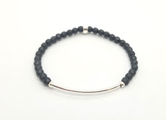 Matte Faceted Hematite Silver Bar Bracelet