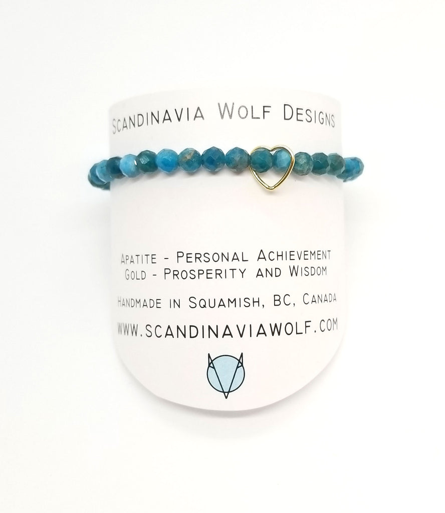 6mm Apatite Floating Gold Heart Bracelet
