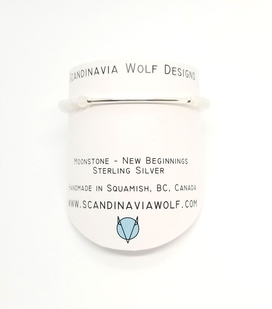 4mm Faceted Moonstone Silver Bar Bracelet