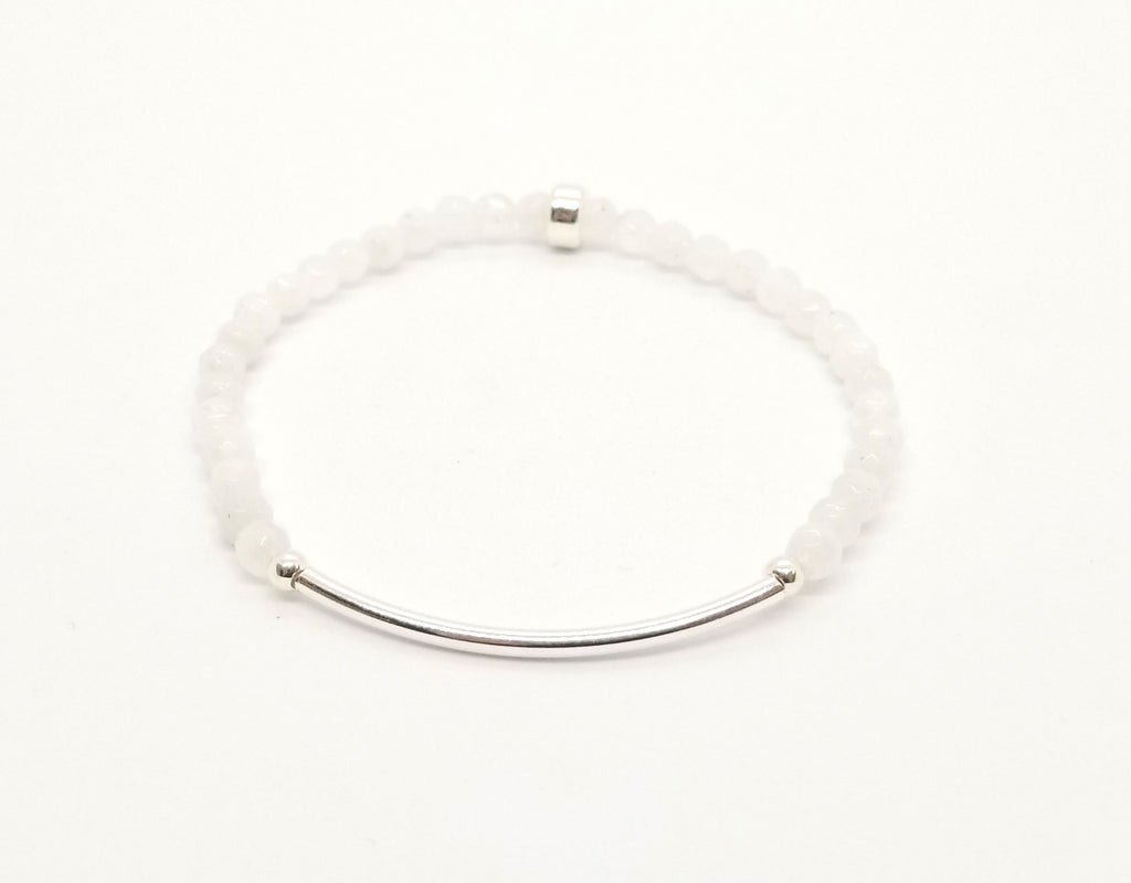 4mm Faceted Moonstone Silver Bar Bracelet