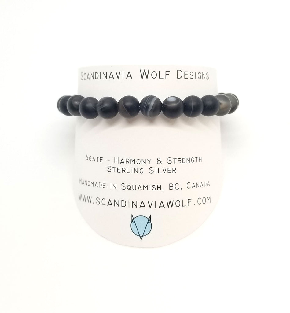8mm Agate With Silver Bracelet