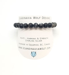 8mm Agate With Silver Bracelet