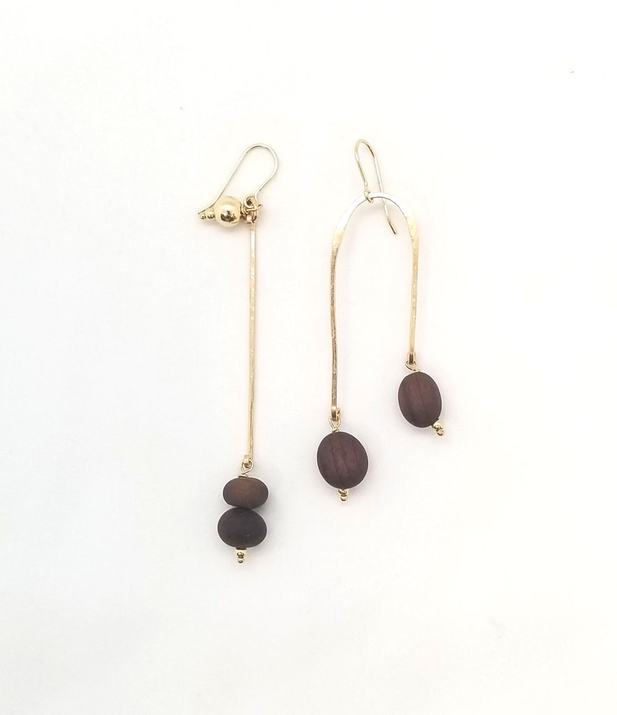 The Janaki - Black Walnut, Bronze and Gold Earrings