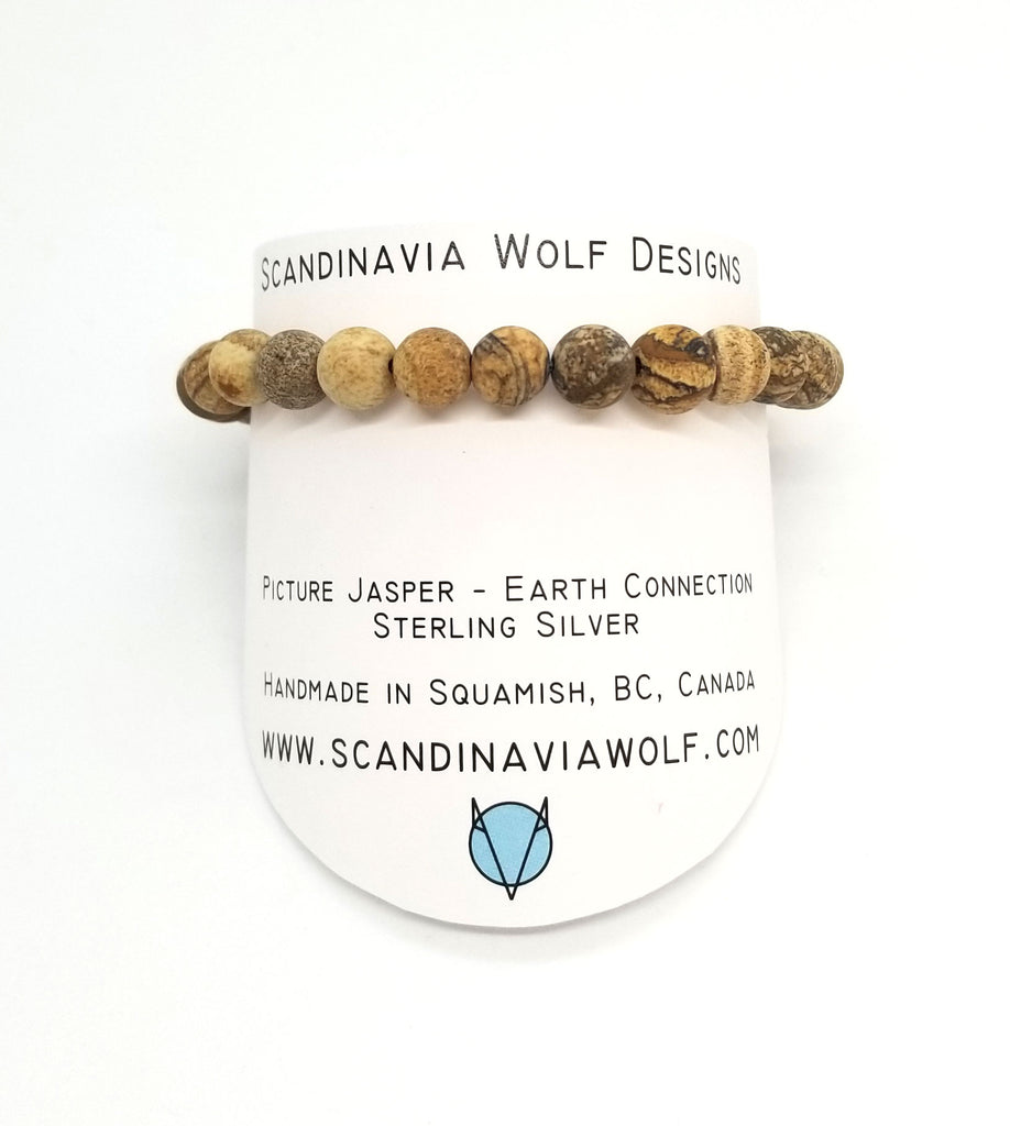 8mm Picture Jasper Silver Bracelet