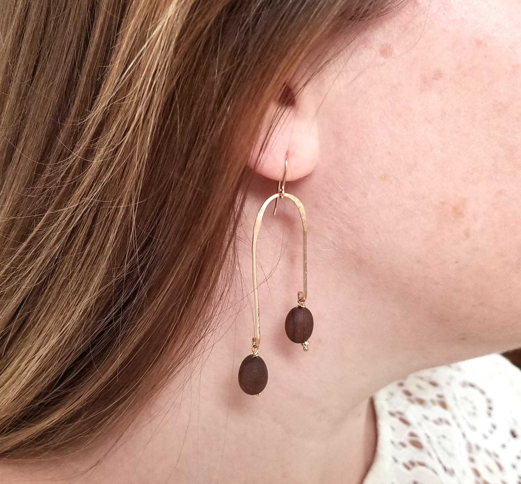 The Janaki - Black Walnut, Bronze and Gold Earrings