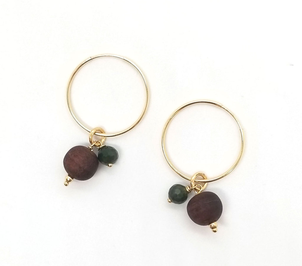 The Matley - BC Jade, Walnut and Gold Removable Charm Earrings