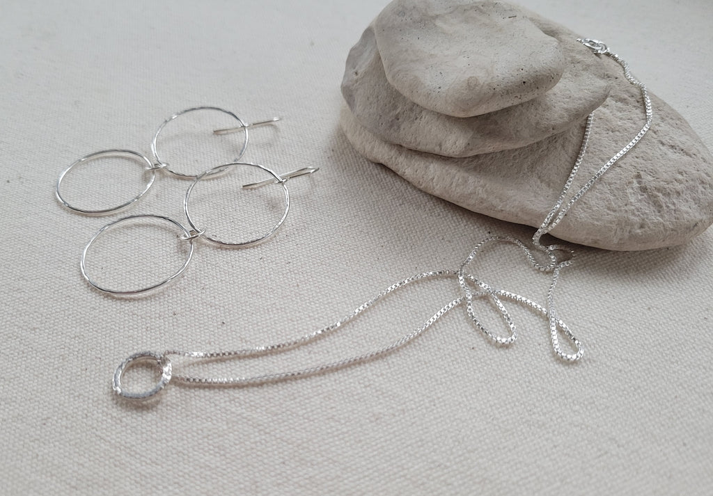 The Unity - Floating Hammered Silver Circle Necklace