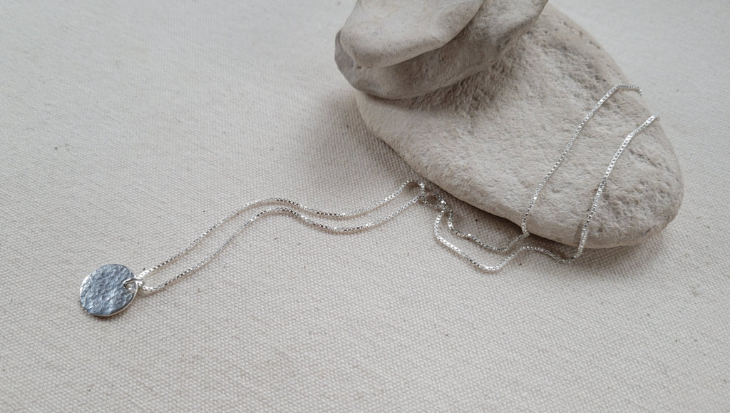 The Shimmer - Silver Hammered Medallion Charm Necklace