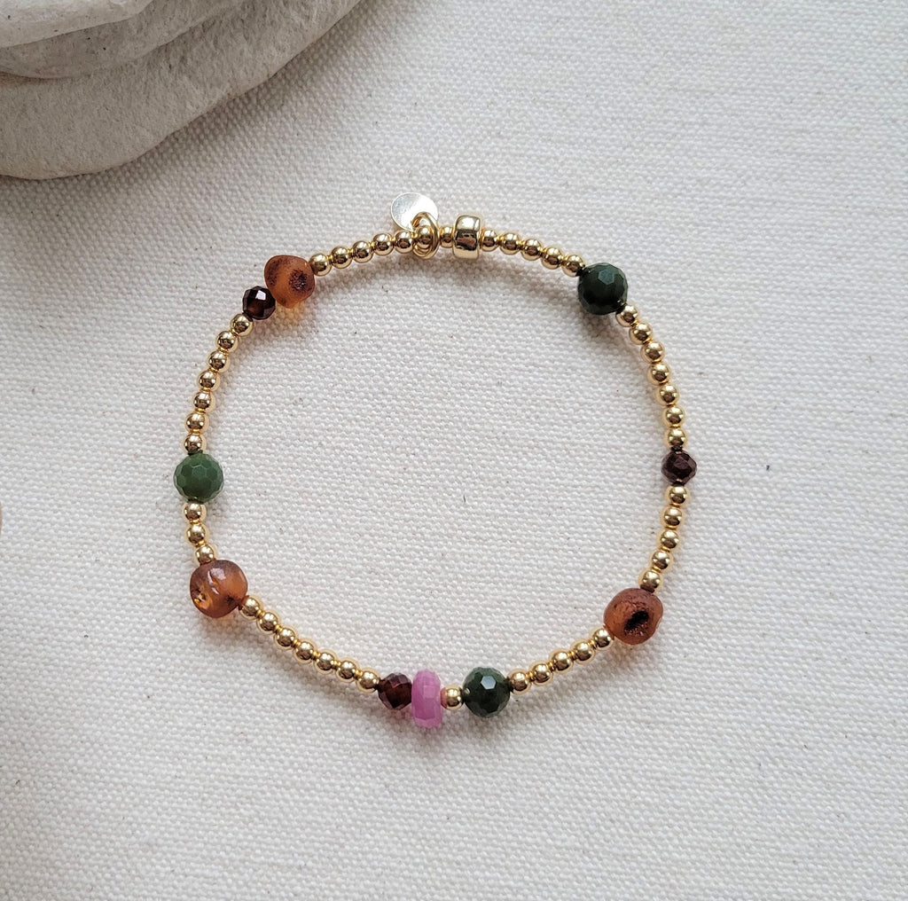 The Aphrodite Goddess - Ruby Jade Amber Garnet Gold Bracelet