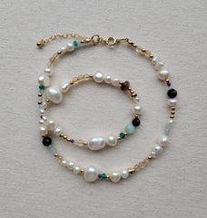 The Beach Vibe - Pearl Multi Gemstone Gold Beaded Necklace
