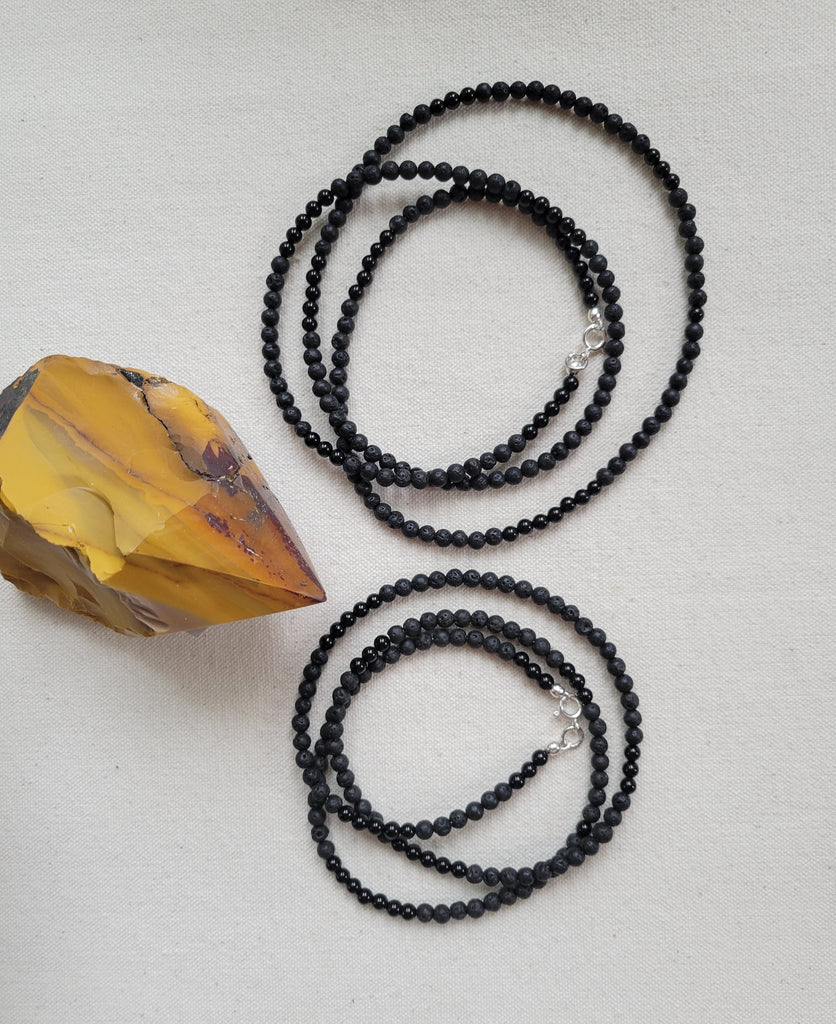 Swan Song - Lava Onyx Silver Necklace Wrap Bracelet