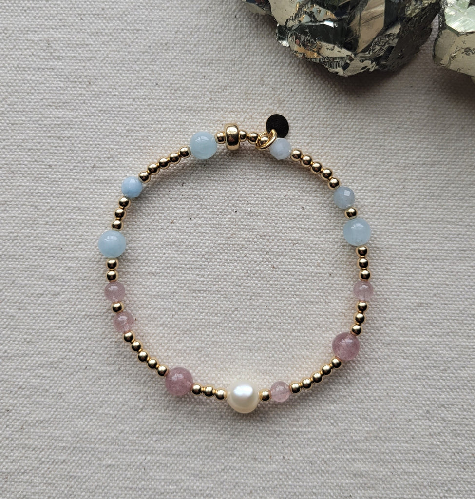 The Transgender Pride Flag - Multi Gemstone Gold Bracelet