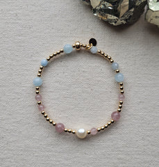 The Transgender Pride Flag - Multi Gemstone Gold Bracelet