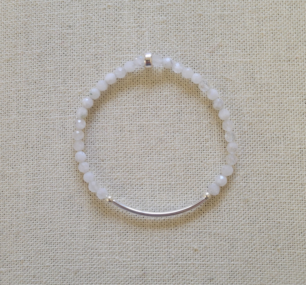 4mm Faceted Moonstone Silver Bar Bracelet