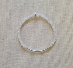 4mm Faceted Moonstone Silver Bar Bracelet
