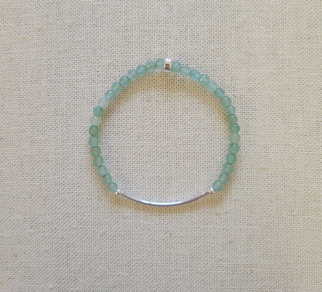 4mm Faceted Aventurine Silver Bar Bracelet