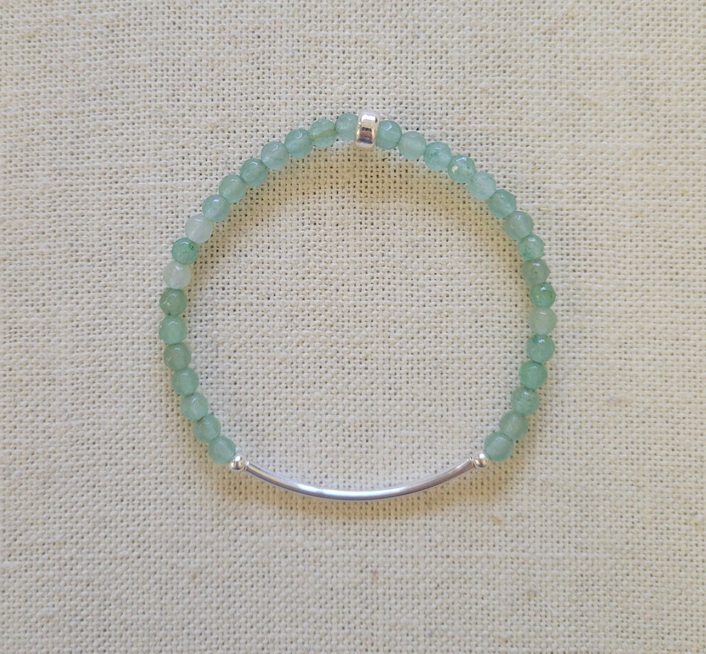 4mm Faceted Aventurine Silver Bar Bracelet