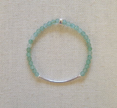 4mm Faceted Aventurine Silver Bar Bracelet