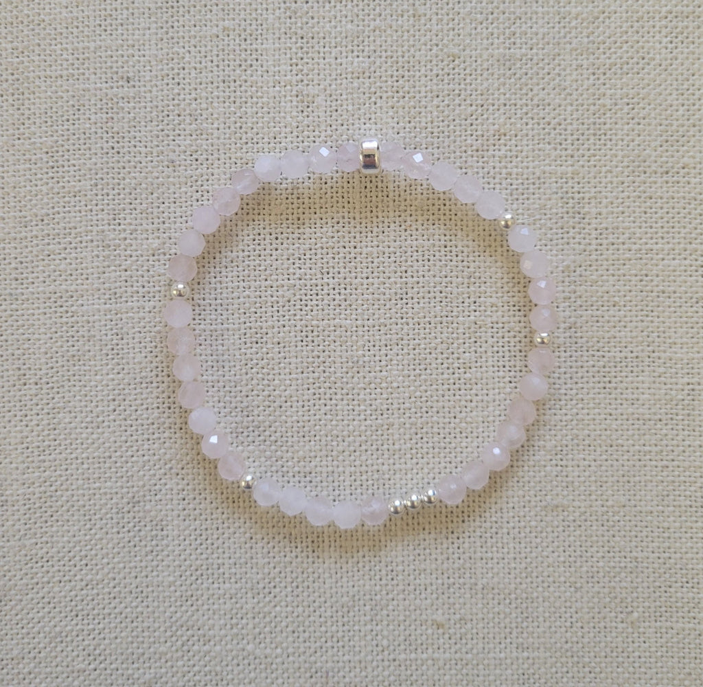 4mm Scattered Rose Quartz Silver Bracelet