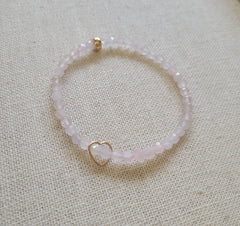 4mm Faceted Rose Quartz Floating Gold Heart Bracelet