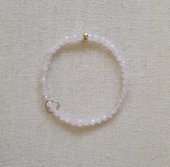 4mm Faceted Rose Quartz Floating Gold Heart Bracelet
