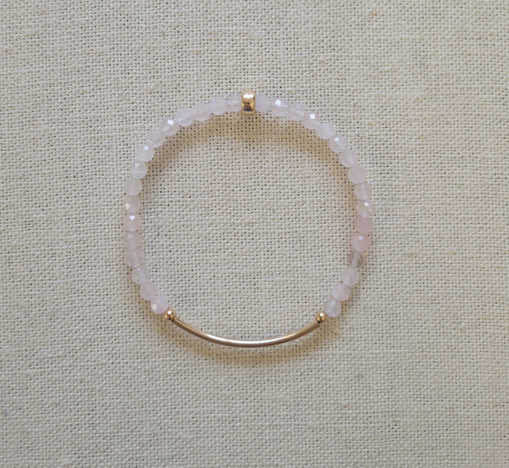 4mm Faceted Rose Quartz Gold Bar Bracelet