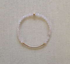 4mm Faceted Rose Quartz Gold Bar Bracelet
