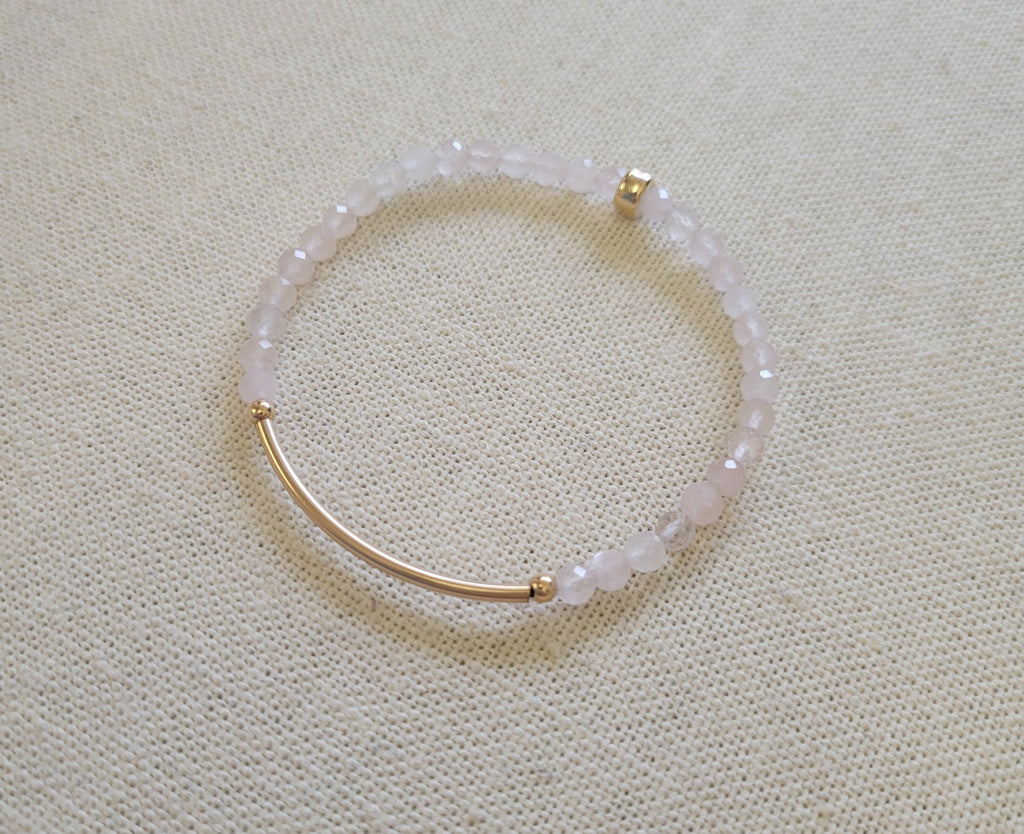 4mm Faceted Rose Quartz Gold Bar Bracelet