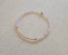 4mm Faceted Rose Quartz Gold Bar Bracelet