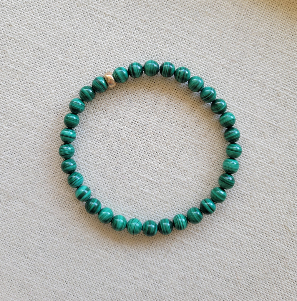 6mm Malachite With Gold Gemstone Bracelet