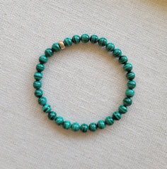 6mm Malachite With Gold Gemstone Bracelet
