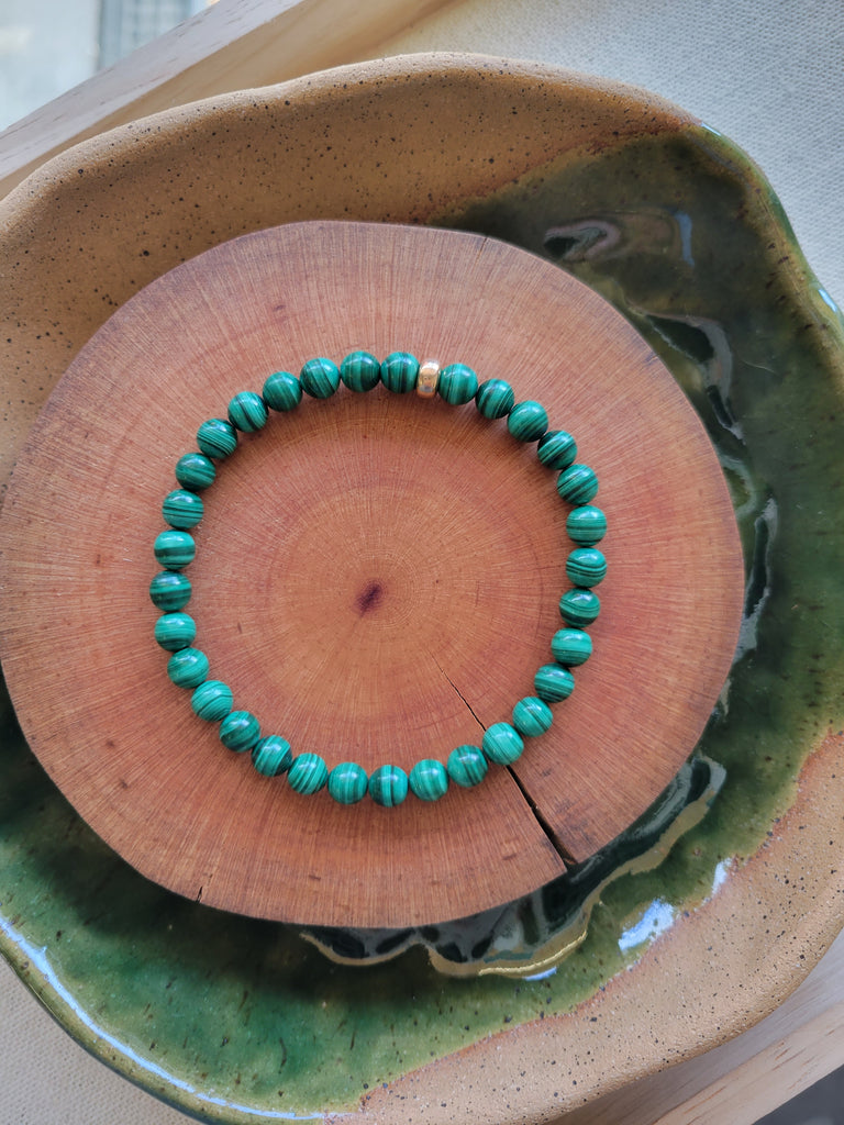 6mm Malachite With Gold Gemstone Bracelet