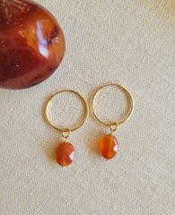 The Flame - Oval Carnelian Gold Removable Charm Hoop Earrings