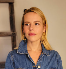 The Lutum Goddess - Asymmetrical Ceramic Garnet Rhodonite Goldstone Gold Hoop Earrings