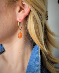 The Flame - Oval Carnelian Gold Removable Charm Hoop Earrings
