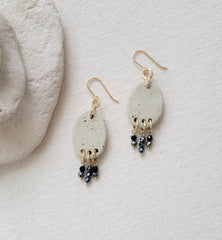 The Grounding Goddess - Ceramic Pyrite Hematite Gold Dangle Earrings