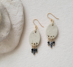 The Grounding Goddess - Ceramic Pyrite Hematite Gold Dangle Earrings