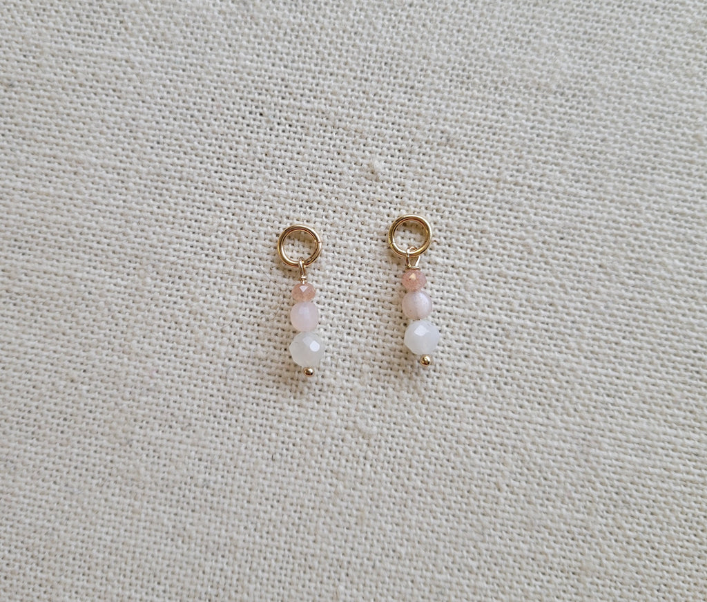 Triple Gem Moonstone Peach Moonstone Gold Charm (Single)