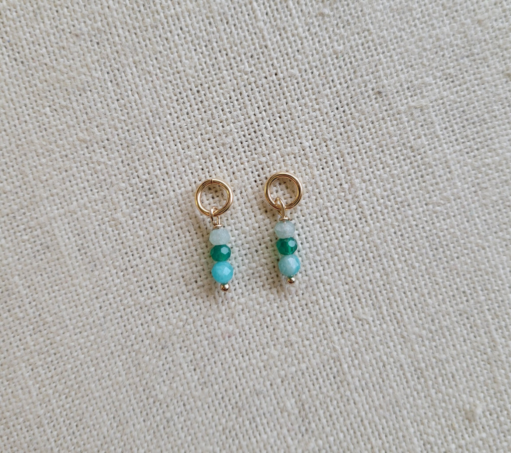 Triple Gem Amazonite Aventurine Onyx Gold Charm (Single)