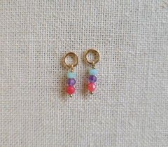 Triple Gem Pink Quartz Amethyst Amazonite Gold Charm (Single)