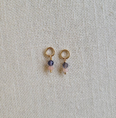 Double Gem Iolite Peach Moonstone Gold Charm (Single)