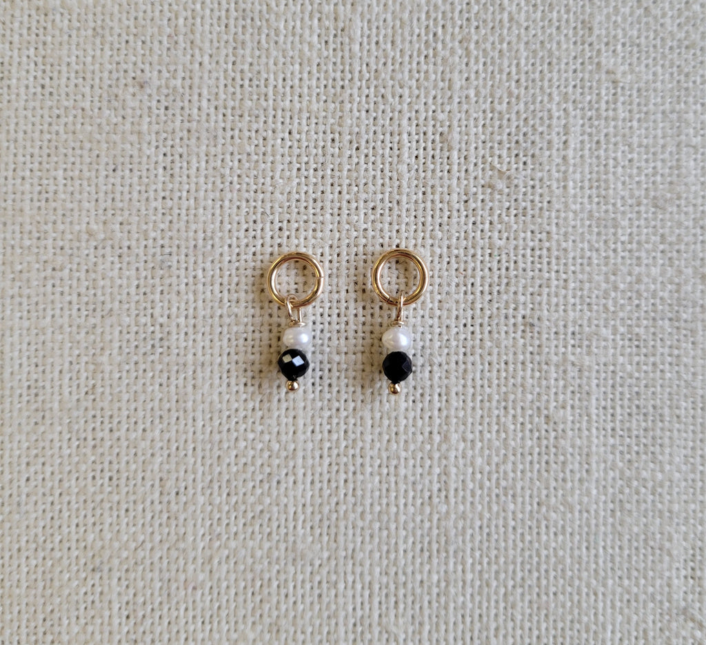 Double Gem Black Spinel Pearl Gold Charm (Single)